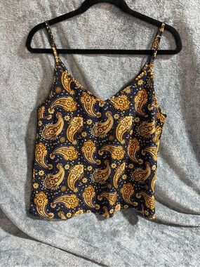 Navy Paisley V-Neck Cami Tank Top - Boho